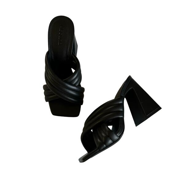 ABound Shoes - Abound Women’s Black Block Heel Faux Leather Crossover Strap Sandals Size 5